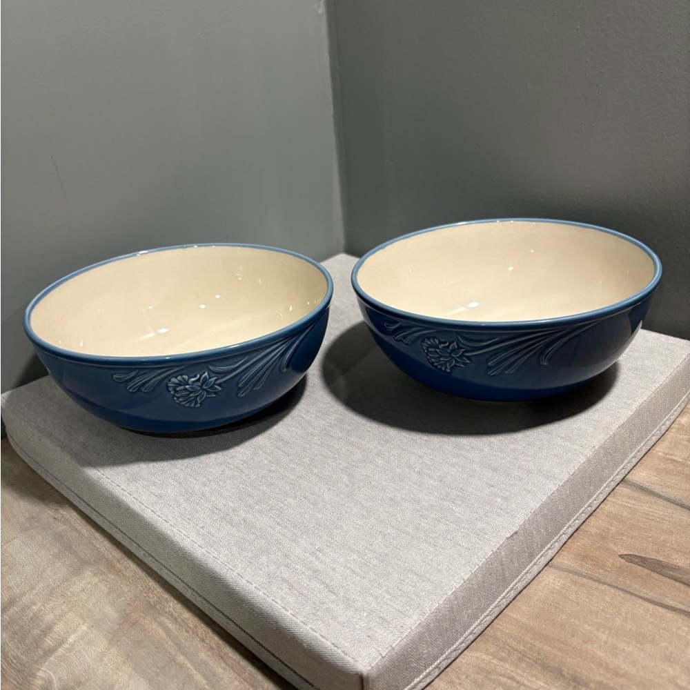 Lennox Poppies on Blue Glazed Bowls